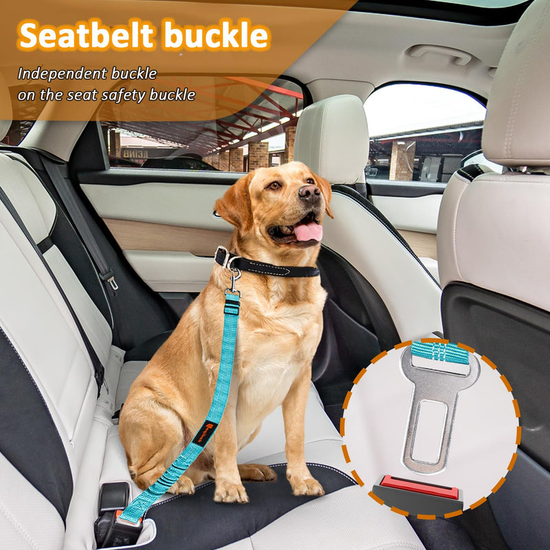 Removable Dog Seat Belt Harness for Car, 3 in 1 Pet Dog Car Seatbelt Leash, Retractable Restraint Secures to Vehicle Headrest & Adjustable Reflective Bungee Dog Seatbelt Tether with Poop Bag Holder Black+Blue - PawsPlanet Australia