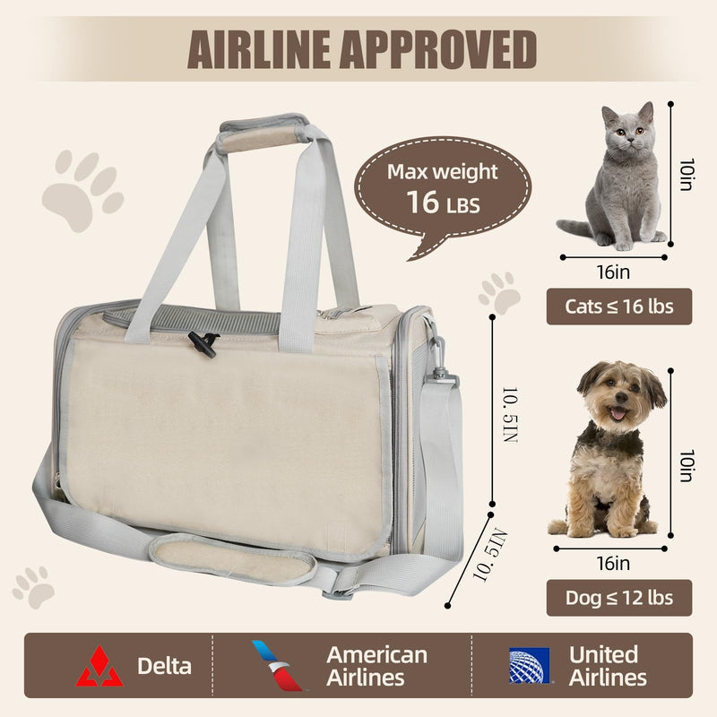 Cat Carrier American, United, Delta Airline Approved/Soft-Sided Pet Travel Bag for Medium Cat 15+ lbs Small Dog Traveling Crate Under 15 Pounds TSA Approved Carrying Cage Underseat Cabin White - PawsPlanet Australia