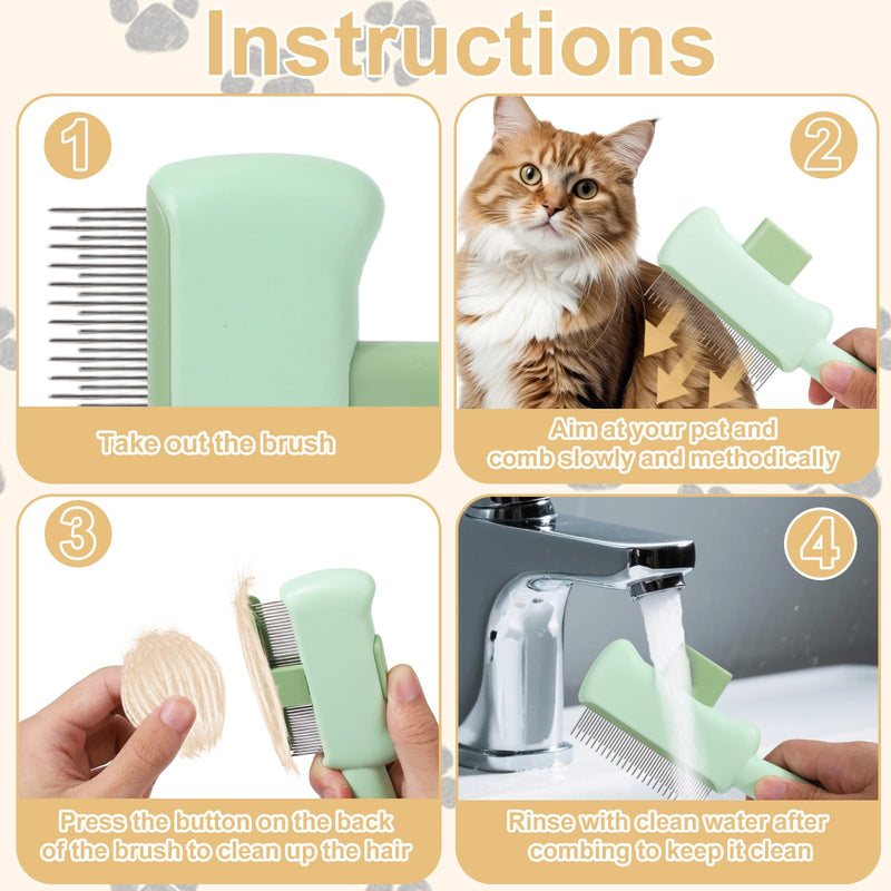 2pcs Comb for Cats and Dogs, Self-Cleaning Pet Grooming Brush with Release Button Gentle Cats Comb for Cleaning Shedding Pets Hairs - PawsPlanet Australia