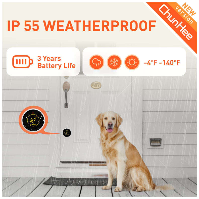 ChunHee Dog Door Bell, Smart Dog Doorbell for Potty Training to Go Outside, Dogs Bells for Doggie to Ring to Go Potty Train with Customized Ringtones Adjustable Volume, 1 Dog Button 1 Receiver & 1 Dog Buttons - PawsPlanet Australia