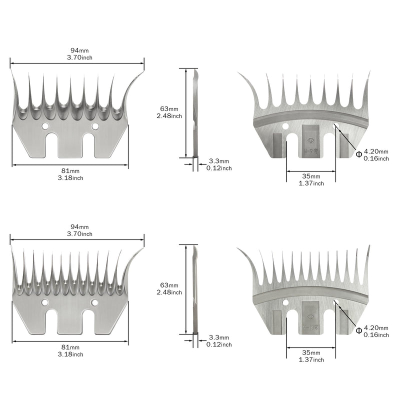 4 Sets Sheep Shears Replacement Blades, Stainless Steel Detachable Animal Clippers Blade for Grooming Goats, Lambs, Llamas, Alpacas (9 &13 Curved Teeth, 9&13 Straight Teeth) - PawsPlanet Australia