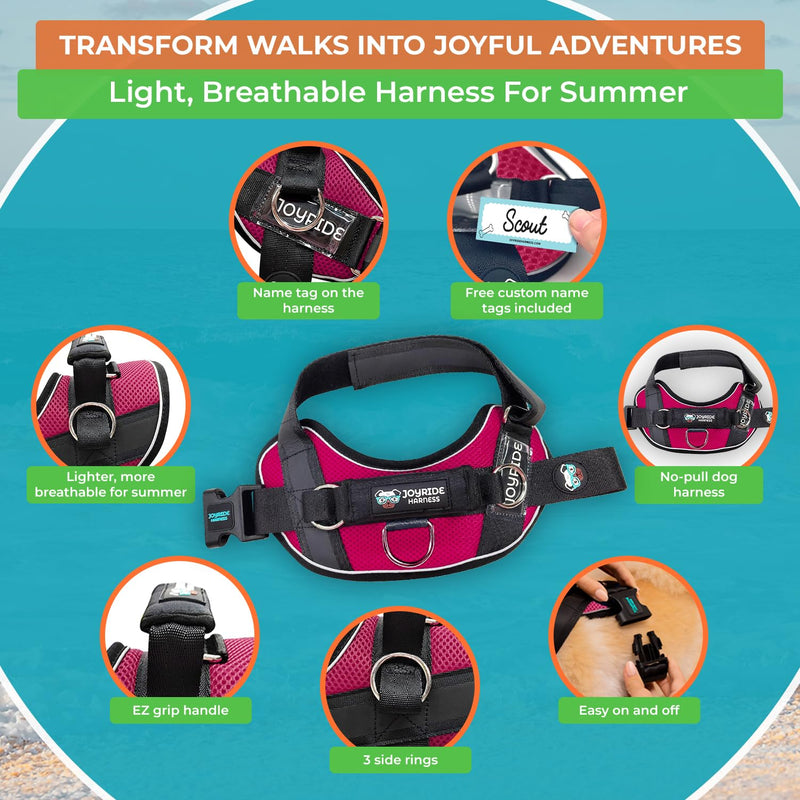 Joyride Harness Summer Mesh Vest – 2.0 No Pull Dog Harness - Adjustable, Breathable Vest - Custom Name Tag Included - Perfect for Small, Medium & Large Dogs Rose Red X-Large - PawsPlanet Australia