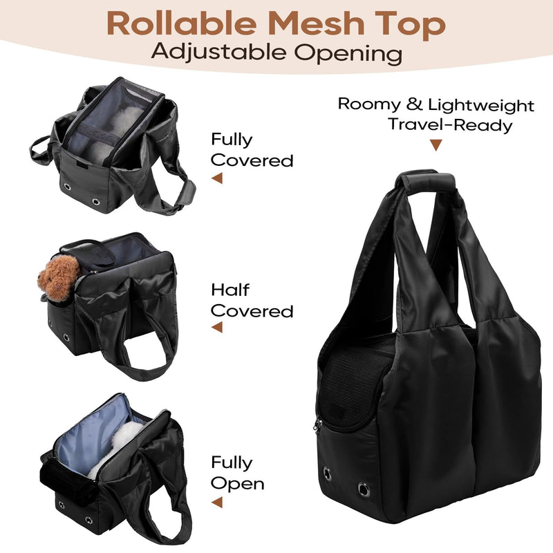 Dog Purse Carrier for Small Dogs, Cats, and Puppies – Soft-Sided Travel Pet Tote Bag with 4 Large Pockets, Foldable, Lightweight, Fits Pets up to 15 lbs, for Travel, Outings (Black) Black - PawsPlanet Australia