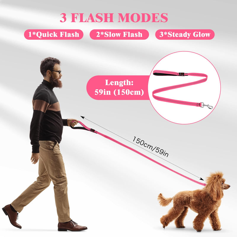 Light Up Dog Leash, 5 Ft LED Dog Lead Glowing Pet Leash with Soft Padded Handle, Safety Dog Lights for Night Walking (Pink) Pink - PawsPlanet Australia