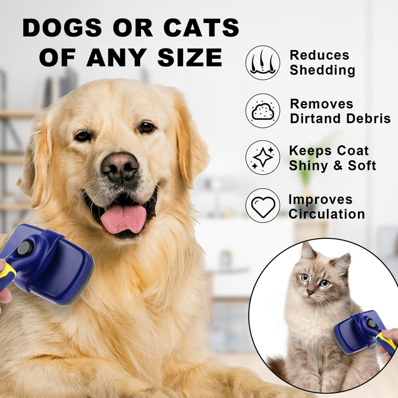 Self Cleaning Dog Slicker Brush - Slicker Brush for Dogs - Gently Removes Loose Undercoat, Mats and Tangled Hair for Dogs and Cats. Dark Blue. - PawsPlanet Australia