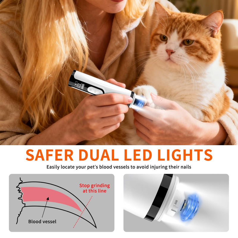 2026 Upgraded Silent Dog Nail Grinder, 3-Speed Powerful Electric Pet Nail Trimmer, Indoor cat Nail Trimmer,Rechargeable with 2 LED Lights/Grinding Wheels for Small, Medium, and Large Dogs and Cats - PawsPlanet Australia