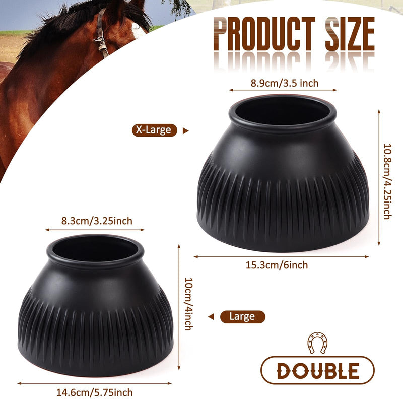 Abbylike Horse Bell Boots 1 Pair, Horse Overreach Ballistic Rubber Bell Boots Care for Turnout, No Rub Design Protect Against Hoof Impact Trauma Black X-Large