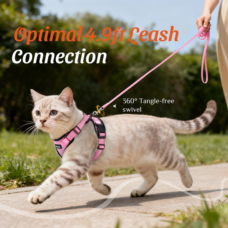 Dooradar Cat Harness and Leash Set, Escape Proof Safe Adjustable Kitten Vest Harnesses for Walking, Easy Control Soft Breathable Mesh Jacket with Reflective Strips for Cats, Pink, S