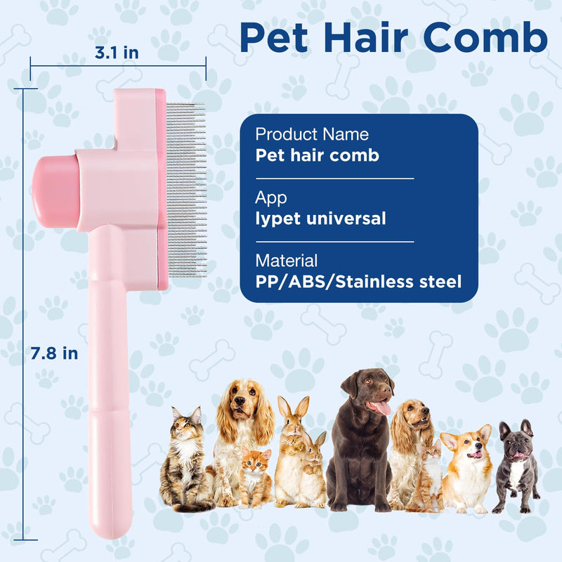 Cat and Dog Comb Pet Hair Removal Tool Flea comb Lice Comb Cat Brush with Release Button Self-cleaning Function, Equipped with Long and Short Stainless Steel Metal Teeth for Hair Removal Pink - PawsPlanet Australia