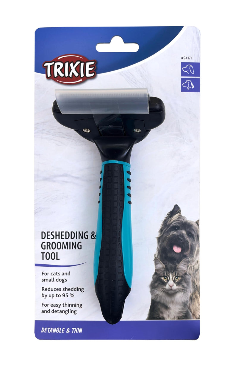TRIXIE Carding curry comb for detangling & thinning short hair and coarse hair - replaceable curry comb head - stainless steel blade - rubberised plastic handle - black/blue - 7 x 15 cm - 24171 7 × 15 cm - PawsPlanet Australia