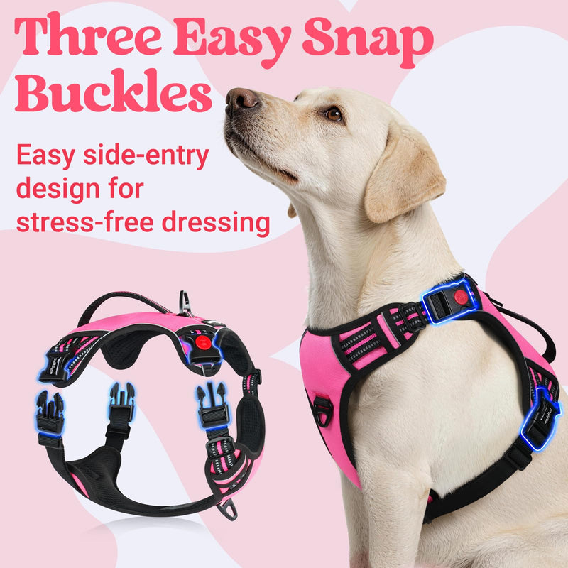 rabbitgoo Dog Harness for Large Dogs, No Pull Pet Harness with Soft Padded Handle, Adjustable Reflective Vest with 3 Buckles, Easy Walking Harness with 2 Leash Clips, Pink, L - PawsPlanet Australia