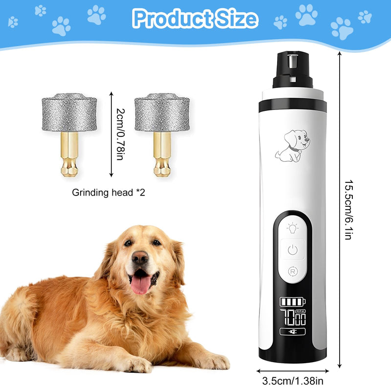 Dog Nail Grinder with Dual LED Lights & LCD, 3-Speed Quiet Pet Nail Trimmer (<40dB), Safe Painless Electric Nail File for Dogs & Cats