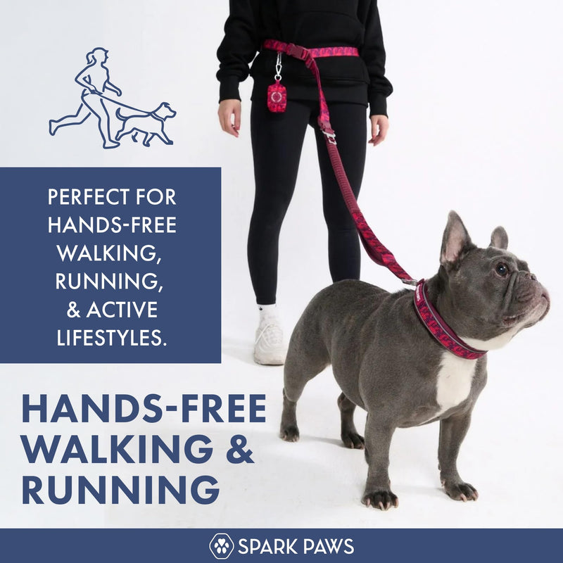 Spark Paws Handsfree Dog Leash – Shock Absorbing Waist Bungee Lead for Running, Car Seatbelt Clip & Poop Bag Set, Heavy Duty Tactical Lead for Medium, Large & X-Large Breeds - Fuchsia Camo - PawsPlanet Australia