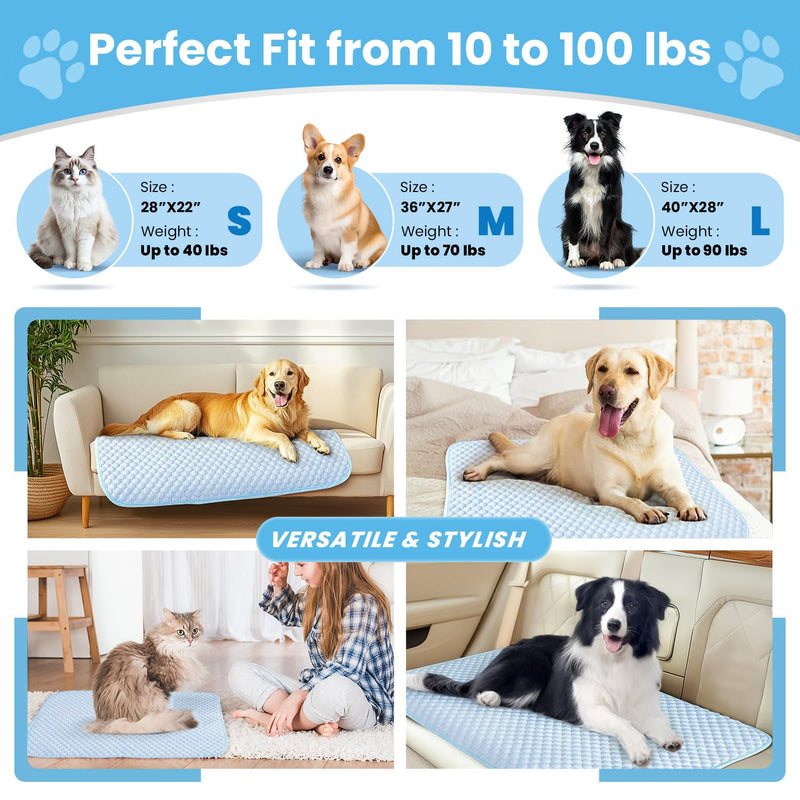 Mora Pets Dog Cooling Mat Breathable Cooling Pad for Dog Cats Washable Pet Cooling Mat for Indoor Outdoor Pets with Non-Slip Bottom 28 x 22 inch Light Blue Small 28'' x 22'' (Small) - PawsPlanet Australia