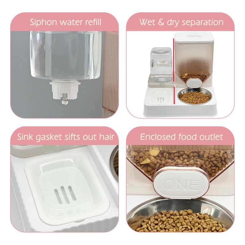 Fhiny Gravity Cat Feeder & Water Dispenser, 2 in 1 Automatic Puppy Waterer Removable Stainless Steel Food Bowls Set Self Feeding Pet Food Storage for Cat Kitten Puppy Easy Clean (White) Style E White-Metal Bowl - PawsPlanet Australia