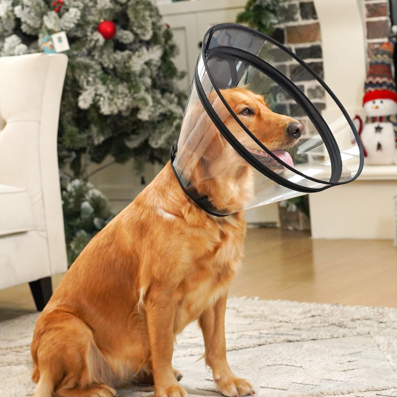Dog Cone, Transparent Recovery Collar for Large Dogs, E Collar After Surgery to Stop Licking, Depth Adjustable Soft Cone Not Block Vision Patented (XL-Long) Ultra Transparent XL-Long