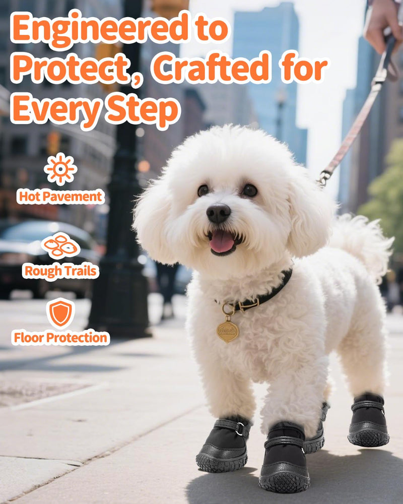 Dog Shoes for Small Dogs, Double Binding Straps Puppy Boots & Paw Protectors for Summer Hot Pavement, Winter Snow Dog Booties with Anti-Slip Rubber Soles for Beach Hardwood Floor Black Size 2 Size 2 (width 1.29 inches) - PawsPlanet Australia