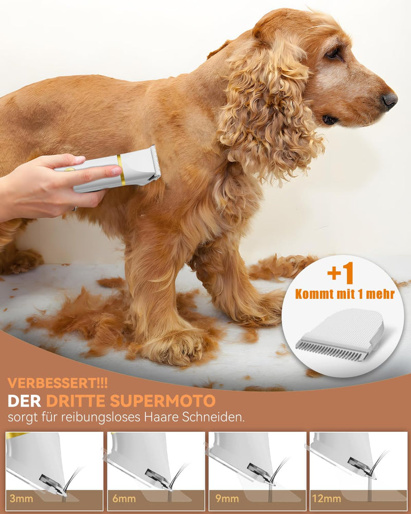 Unibono Pet Grooming Clipper Kit for Dog & Cat- Quiet Rechargeable 7000RPM Motor, Detachable Cutting Heads, IPX7 Waterproof, White - PawsPlanet Australia