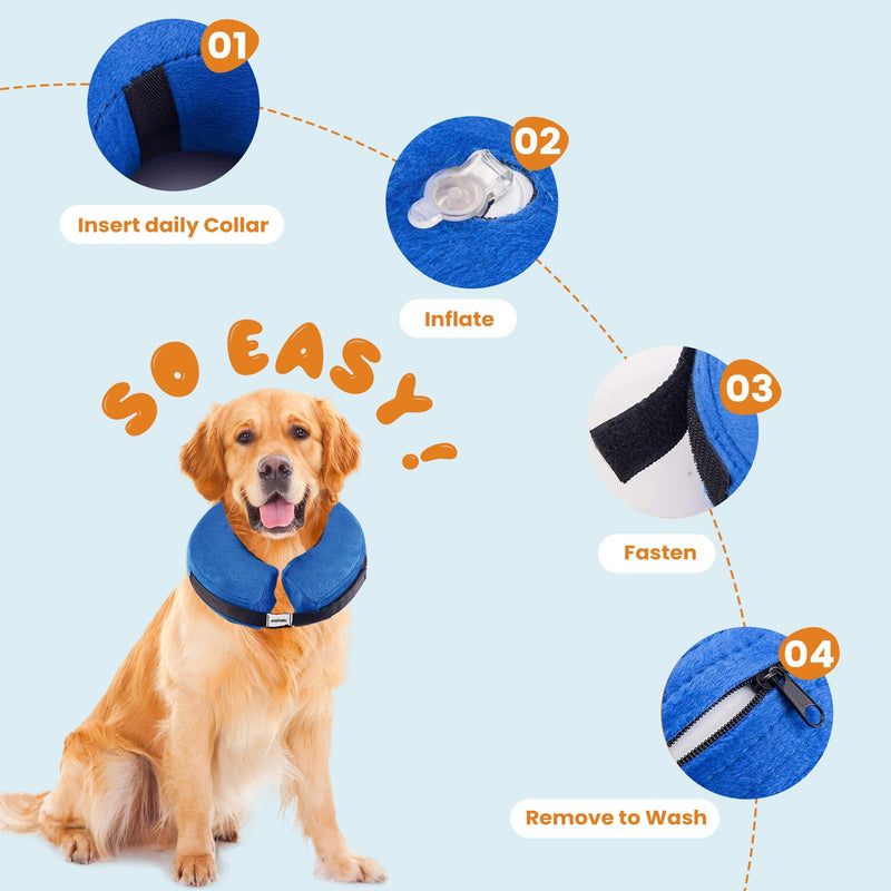 Inflatable Dog Cone for Medium Dog Designed for Comfortable Post-Surgical Recovery Ultra-Soft Comfort Unblocked View No Disruption to Dog's Daily Life Medium[Neck:9"-12"] Blue - PawsPlanet Australia