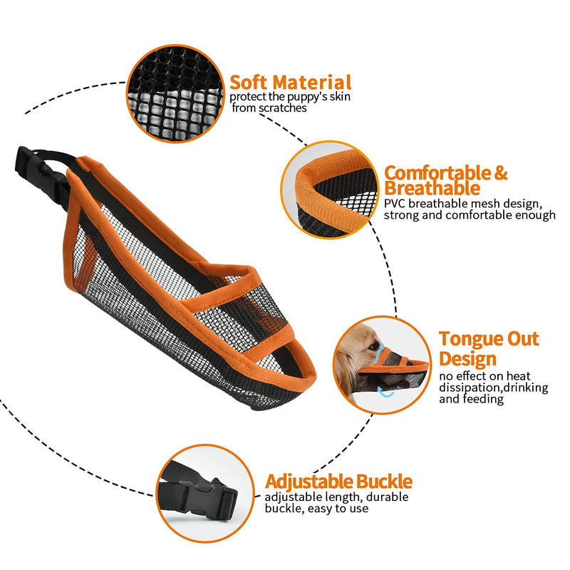 TANDD Dog Muzzle for Small Medium Large Dogs, Air Mesh Breathable and Drinkable Pet Muzzle for Anti-Biting Anti-Barking Licking S Orange