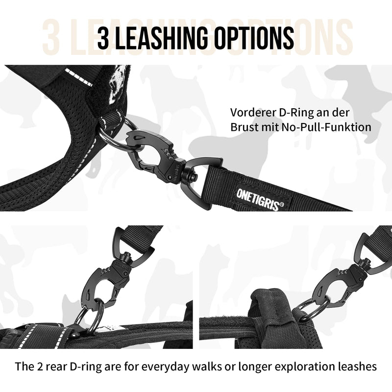 Onetigris Dog Harness Large Dog No Pull,Diesel Adjustable Tactical Harness Soft Padded Chest for medium and large dogs with Reflective, 1 Handle, 3 D-Rings(Black, M) Black M: 14-27kg (Neck: 40-58cm, Chest: 60-81cm) - PawsPlanet Australia