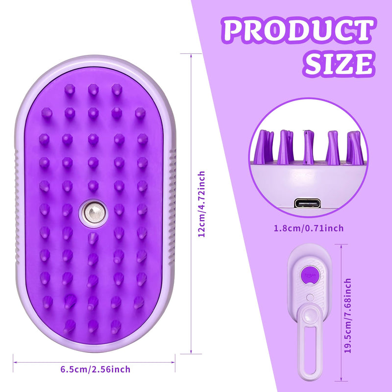 Spray Cat Brush for Shedding - Pet Grooming Brush with Steamer and Water Spray, Ideal for Cats and Dogs (Purple) Purple - PawsPlanet Australia