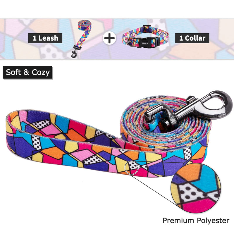 Ihoming Puppy Collar and Leash Set for Daily Outdoor Walking Running Training, Geometric Design for Extra Small Boys Girls Dogs Cats Pets, XS-Up to 10LBS C-Geometric X-Small (Pack of 1)
