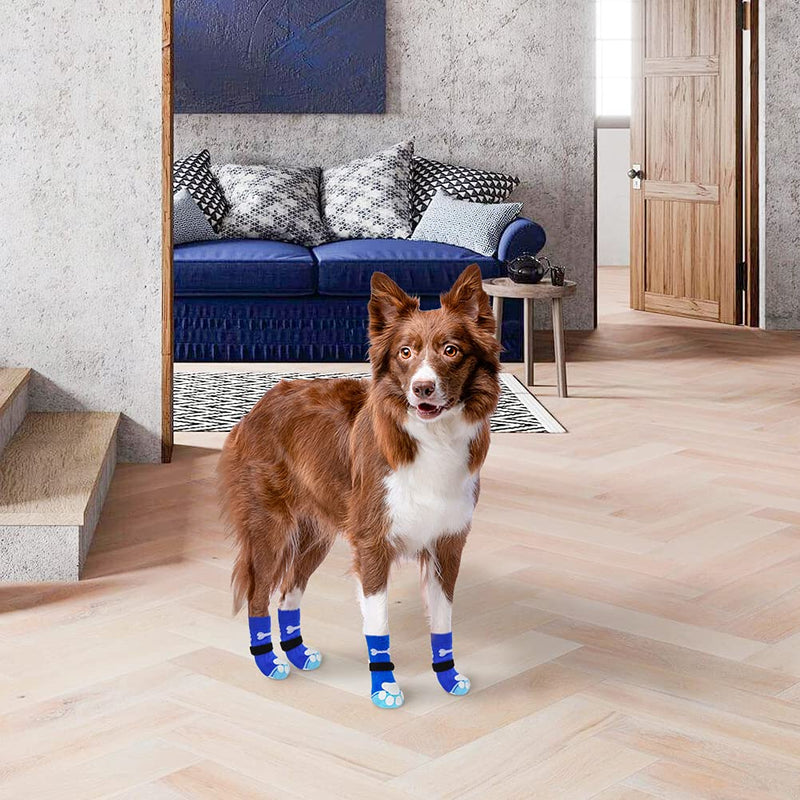 BINGPET Anti-Slip Dog Socks with Bone Embroidery Pattern - 2 Pairs Soft and Breathable Pet Puppy Paw Protector Medium Blue - PawsPlanet Australia