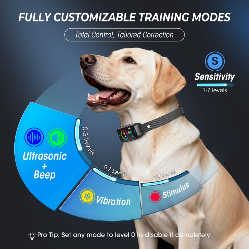 Ultrasonic Bark Collar for Large Medium Small Dogs,Automatic Anti Barking Training Collar with 7 Sensitivity Levels Black
