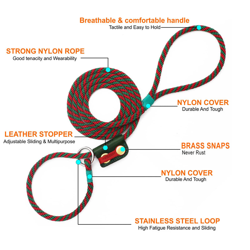 Slip Lead Dog Leash,Dog Harness and Leash Set for Walking - Head Collar with Rope Leashes for Pulling - DIY Dogs Scarf 6ft Dog Leash x 1/4in Thick Green Slider - PawsPlanet Australia