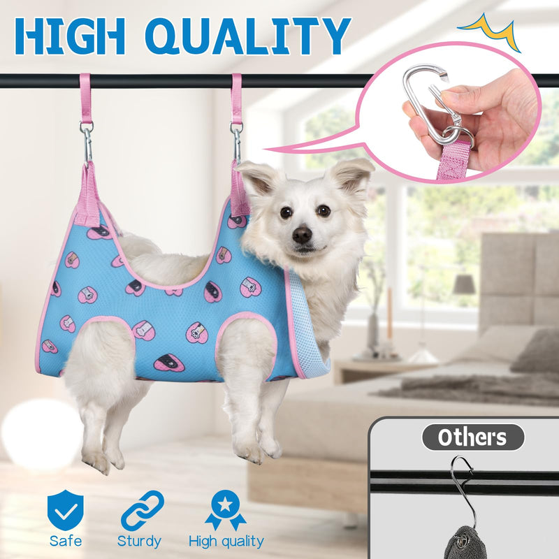 Supet Dog Grooming Hammock Harness for Dogs Cats, Relaxation Pet Nail Clipper Hammock, Restraint Dog & Medium Animal Leashes Sling for Groomingk for Nail Trimming (Blue-Love, M) M（ Max 48 Lb：Leg space: 6.3"-13.5"） Blue-love