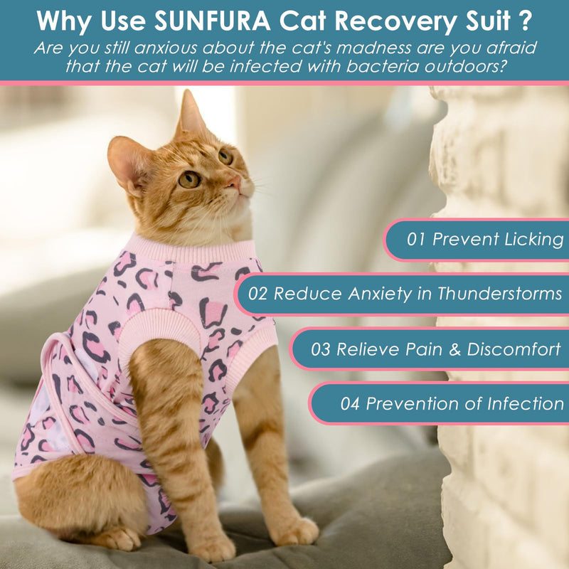 SUNFURA Cat Surgery Recovery Suit Female, Cat Spay Recovery Suit Anti Licking, Cat Neuter Recovery Suit Kitten Surgical Recovery Suit, E-Collar Alternative Cat Onesie for Cats After Surgery, Pink L Large Pink Leopard