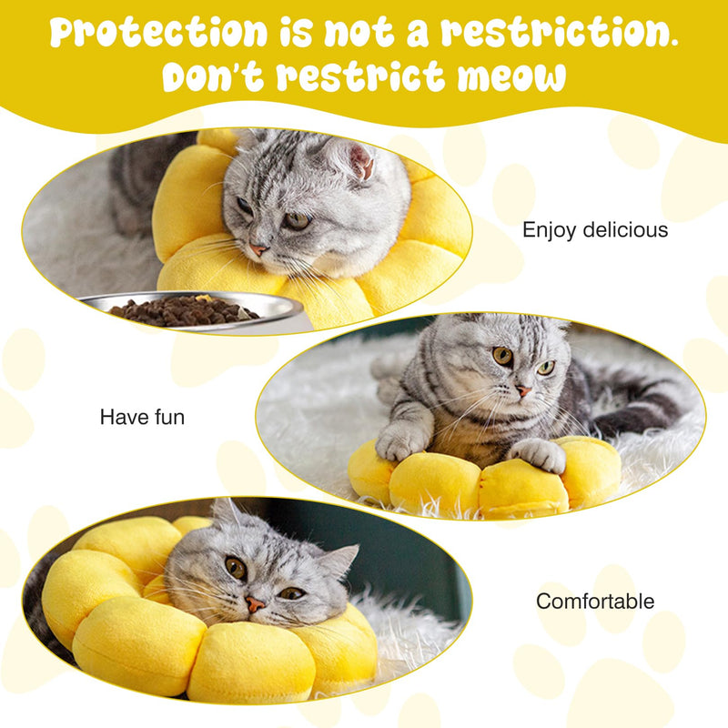 Cat neck brace, soft neck braces, collar to prevent licking, adjustable cat collar for post-surgery, recovery collar, yellow sunflower cat neck brace for small dogs and cats (size S) yellow, S