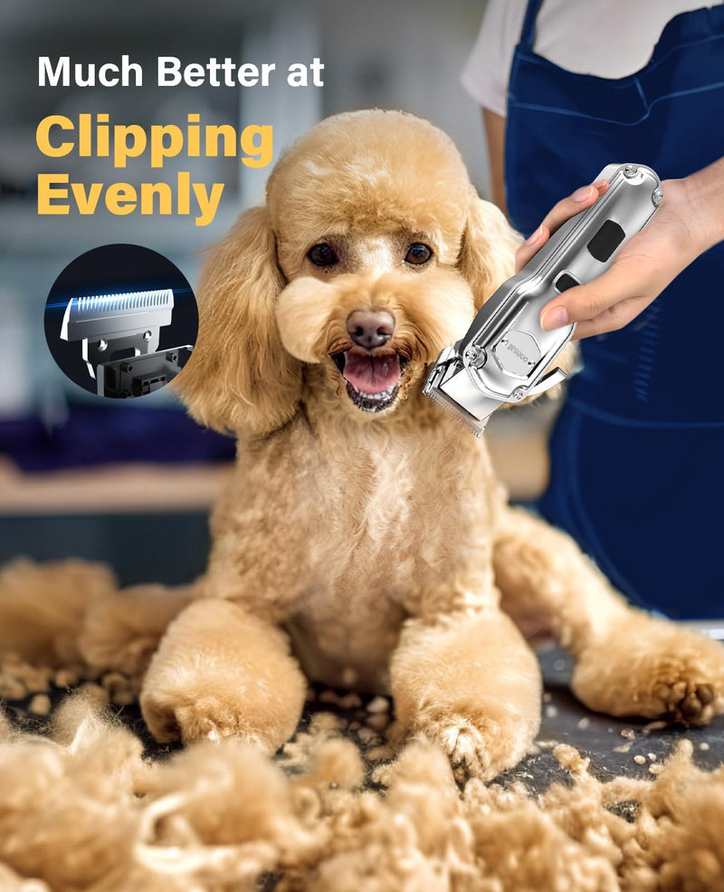 oneisall Dog Grooming Kit for Heavy Thick Hair&Coats/Low Noise Rechargeable Cordless Waterproof Dog Clippers for Grooming Animals&Pets/Pet Shaver with Stainless Steel Blade and Paw Trimmer - PawsPlanet Australia