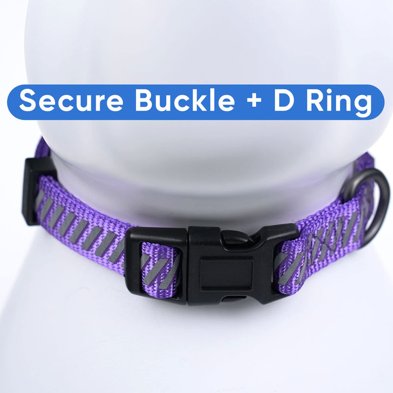 Pawtitas Reflective Dog Collar for Dog and Puppies A High Visibility Collar with Reflective Bands | Adjustable Dog Collar Heavy Duty Perfect for Extra Small and Small Puppies - Purple XS Collar X-Small (Pack of 1) - PawsPlanet Australia