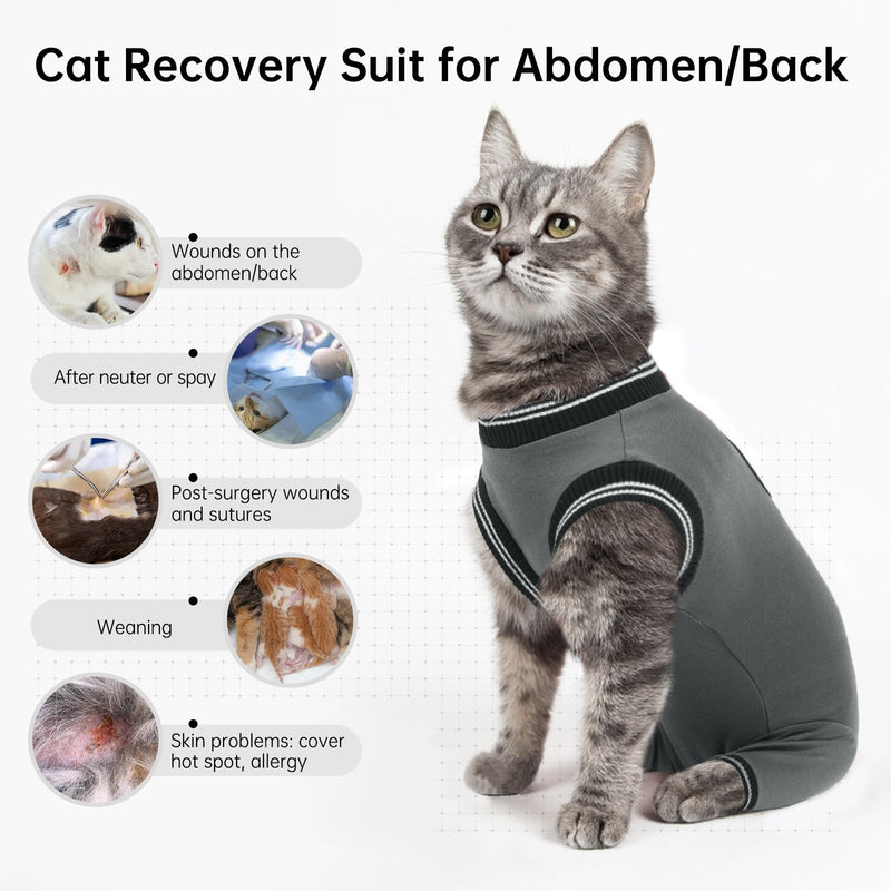 Cat Recovery Suit for Hind Legs, Cat Surgical Spay Suit with Leg Sleeves to Stop Licking, Wound Cover Abdomen Kitten Onesie, E-Collar Alternative, for Spay and Skin Diseases Gray M Grey Medium