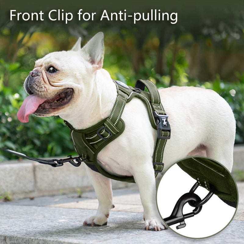 PoyPet No Pull Dog Harness, No Choke Reflective Dog Vest, Adjustable Pet Harnesses with Easy Control Padded Handle for Small Medium Large Dogs(Military Green,M) Military Green