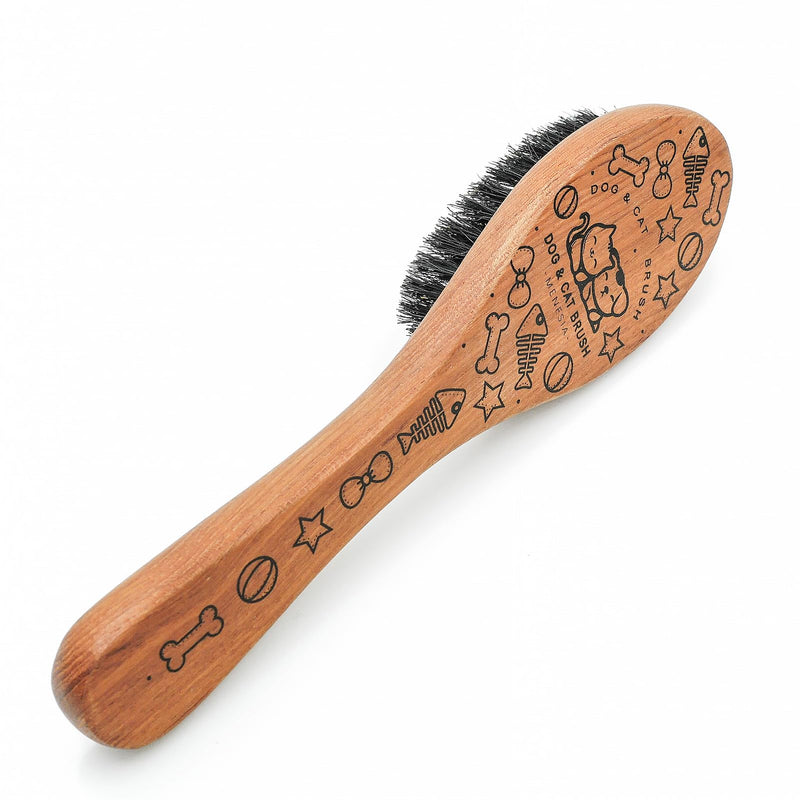 Pet Soft Brush with Wood Handle and Boar Bristle Hair - Soft Cat and Dog Grooming Brush for Short Hair Cats and Small Dogs - Gentle Massage and Dandruff Removal (Cat)