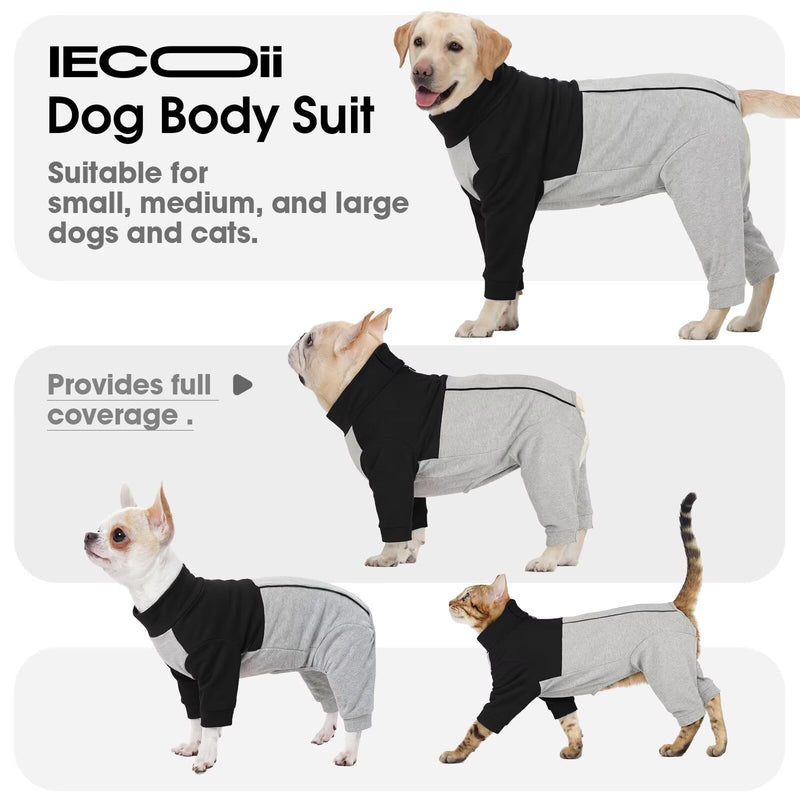 IECOii Dog Recovery Suit with Legs for Female/Male Dogs,Long Sleeve Onesie With Zipper,Bodysuit After Surgery Surgical Suit,Post Spay/Neuter Wounds Protector Medical Pet Shirt,Cone Alternative,Black L L(Chest Girth:24") Black