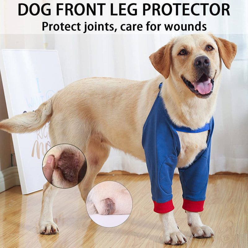 Dog Surgery Recovery Sleeve for Front Legs, Pet Prevent Licking Wound Elbow Brace Protector, Dog Recovery Suit for Sprain Arthritis_Blue(XL) XL Blue