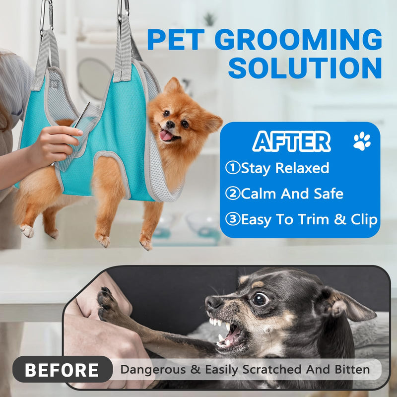 Supet Dog Grooming Hammock for Large Dogs, Dog Hanging Harness for Nail Trimming Doorframe, Pet Holder Restraint for Clipping Nails, Pet Hoist Sling for Cutting Nails at Home (Blue L) L（ Legs Spacing：10.2"-18.0" / Max W：60LBS） Blue - PawsPlanet Australia