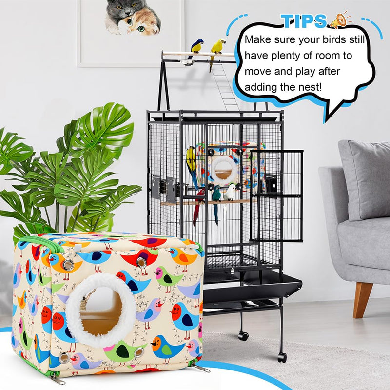 Cotton Bird Bed & Hammock for Cage - Winter Snuggle Nest with Entry Hole, Observation Window & Screw/Chain Mounting for Parakeets, Cockatiels