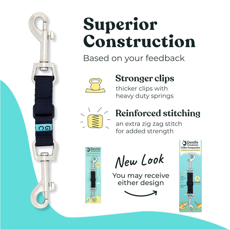 Gentle Creatures Collar Companion - Adjustable Backup Clip for Dog Harness, Prong, Pinch Collars, Gentle Lead - Double Ended Backup Clasp - Harness to Collar Safety Clip Nylon Adjustable - PawsPlanet Australia