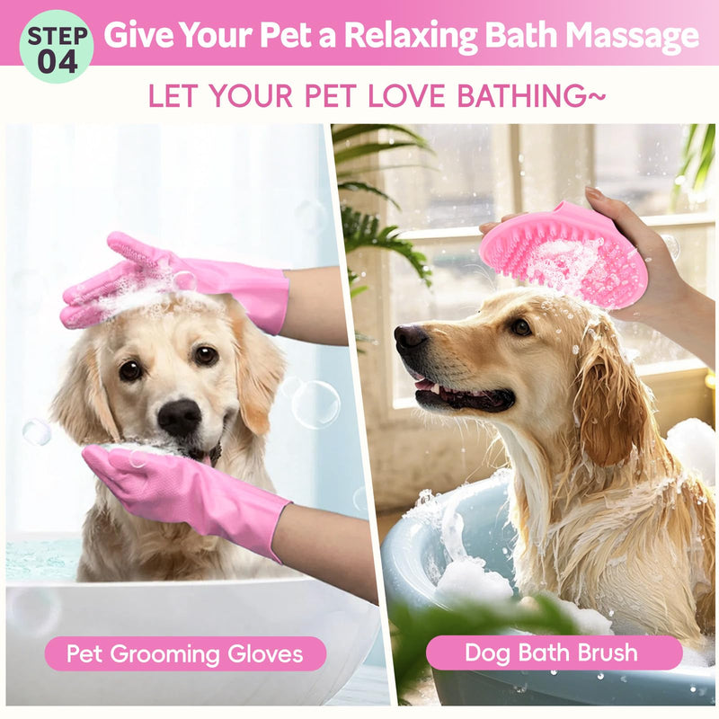 Bath Grooming Kit for Pets, 10pcs Dog Brush for Shedding with Dog Nail Clipper and Trimmer, Dog and Cat Grooming Supplies, Dematting Comb for Dogs, Pet Bath Supplies Pink 10pcs - PawsPlanet Australia
