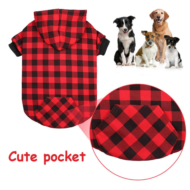 Red Plaid Dog Hoodie Sweater for Dogs Pet Clothes with Hat and Pocket（XL） XL Red Plaid - PawsPlanet Australia