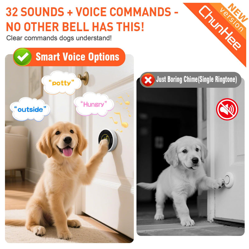 ChunHee Dog Door Bell, Smart Dog Doorbell for Potty Training to Go Outside, Dogs Bells for Doggie to Ring to Go Potty Train with Customized Ringtones Adjustable Volume, 1 Dog Button 1 Receiver & 1 Dog Buttons - PawsPlanet Australia