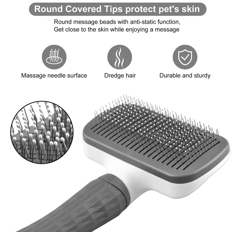 Dog Brush Cat Grooming Comb,Self Cleaning Pet Slicker Brushes with Smooth handle,Dog Grooming Tool with Button for Pet Shedding Brush Cat Massage Clean Tangled Grey - PawsPlanet Australia