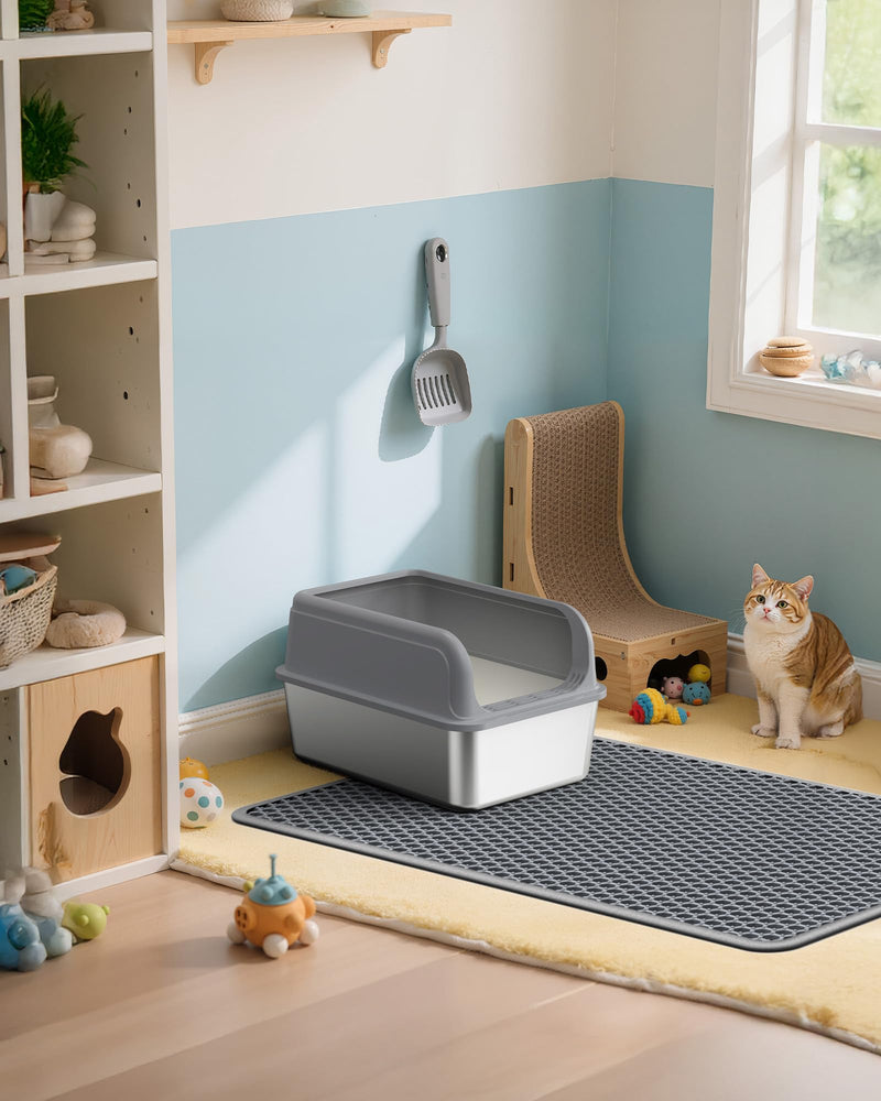 Cat Litter Mat - 23.2" x 14.6" Small Litter Box Mat with Double Layers, Urine-Proof and Non-Slip Litter Trapping Mat, Easy to Clean Kitty Litter Mats for Floor, Scatter Control, Grey 23.2 x 14.6 Inch - PawsPlanet Australia