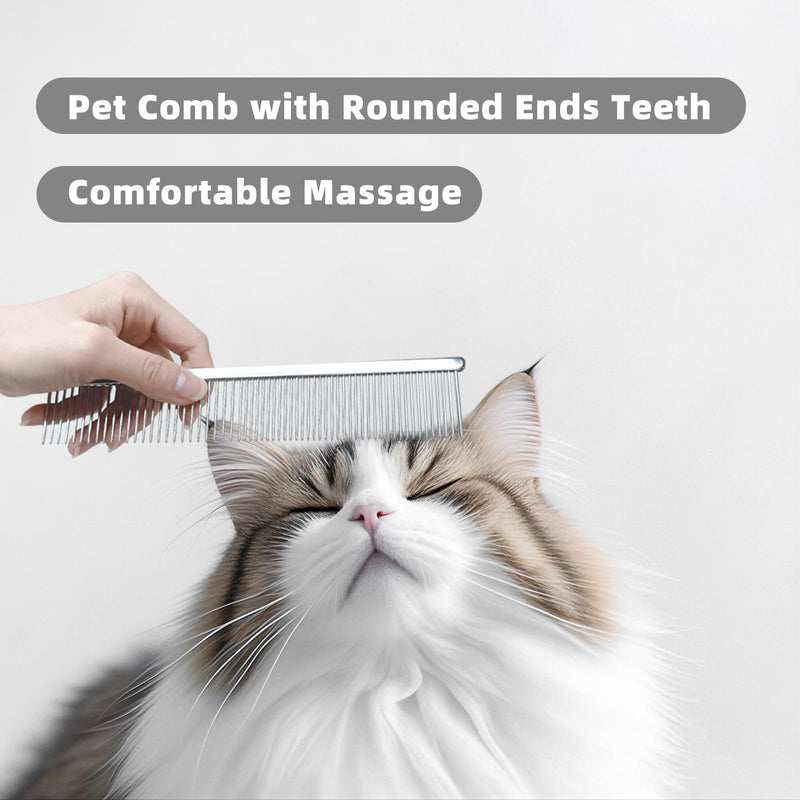 Stainless Steel Dog Comb - Cat Combs with Rounded Ends Teeth - Professional Metal Pet Grooming Removes Tangles Knots for Dogs Cats 7.6IN/1.42IN - PawsPlanet Australia