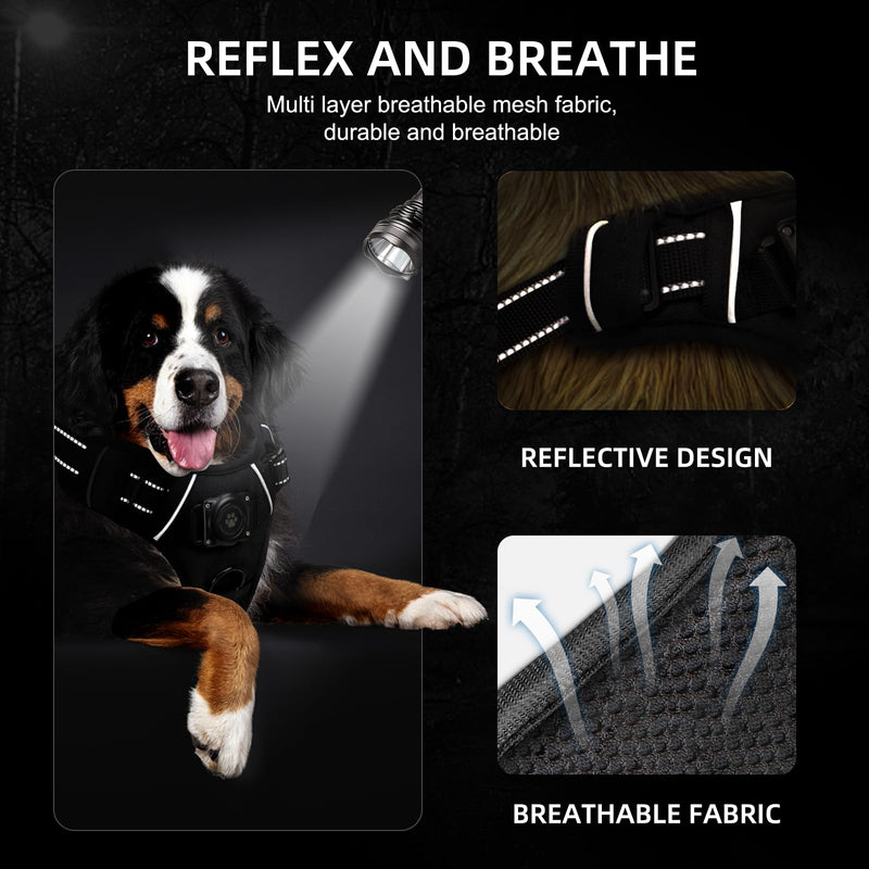 AirTag Dog Harness, Integrated Dog Vest with 100% Waterproof Air Tag Holder, No-Pull No-Choke Reflective Dog Vest Harness with Apple Air Tag Case for Small Medium Large Dogs (Black, S) S:13-25" Black - PawsPlanet Australia